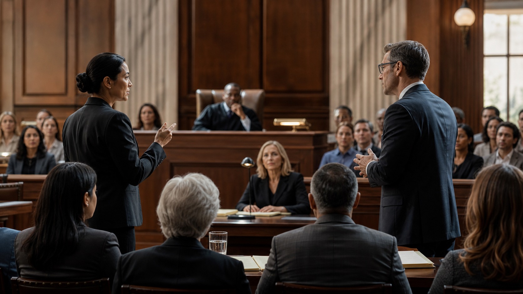 Courthouse and balanced scales representing justice as a purpose of the Preamble; contested interpretation article featured image
