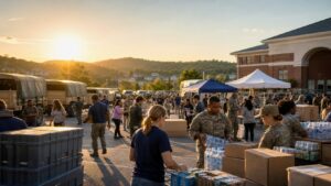 Civilian responders and service members coordinating preparedness to represent the common defense; essential civic understanding article featured image
