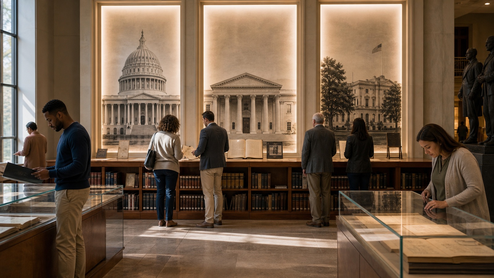 Photorealistic civic scene representing the Separation Of Powers of The Legislative Branch for Constitution Street